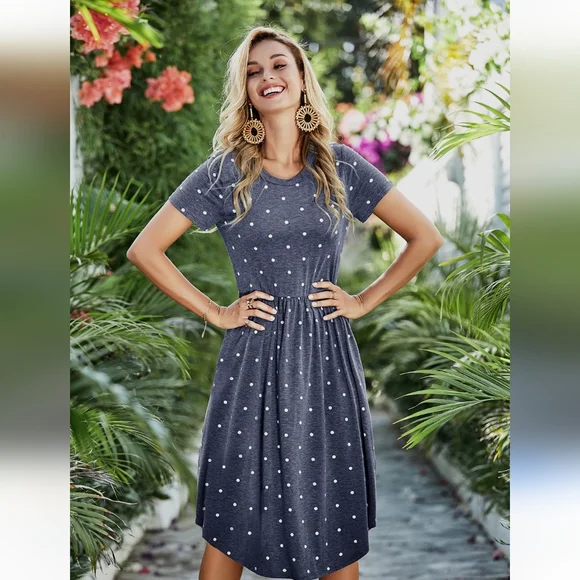 🦄NWT Simier Farier Blue Smocked Midi Sundress Size Large - Picture 2 of 6